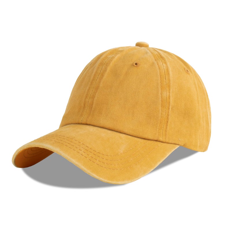 LANGZHEN Unisex Baseball Cap 100% Cotton Fits Men Women Washed Denim Adjustable Dad Hat(Yellow, Large) - Image 1